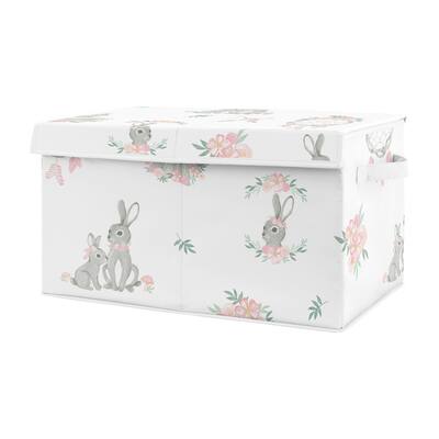 Woodland Bunny Floral Collection Girl Kids Fabric Toy Bin Storage - Blush Pink Grey Boho Watercolor Rose Flower Forest Rabbit