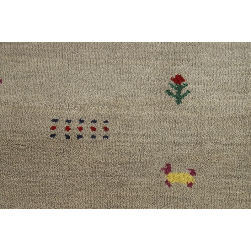 Hand Knotted Oriental 100% Wool Carpet Tribal Animal Pictorial Beige & Ivories Gabbeh Area Rug - 4' 10'' X 3' 0''