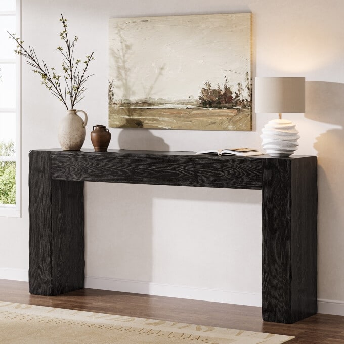 63-inch Solid Wood Console Table, Farmhouse Long Entryway Table