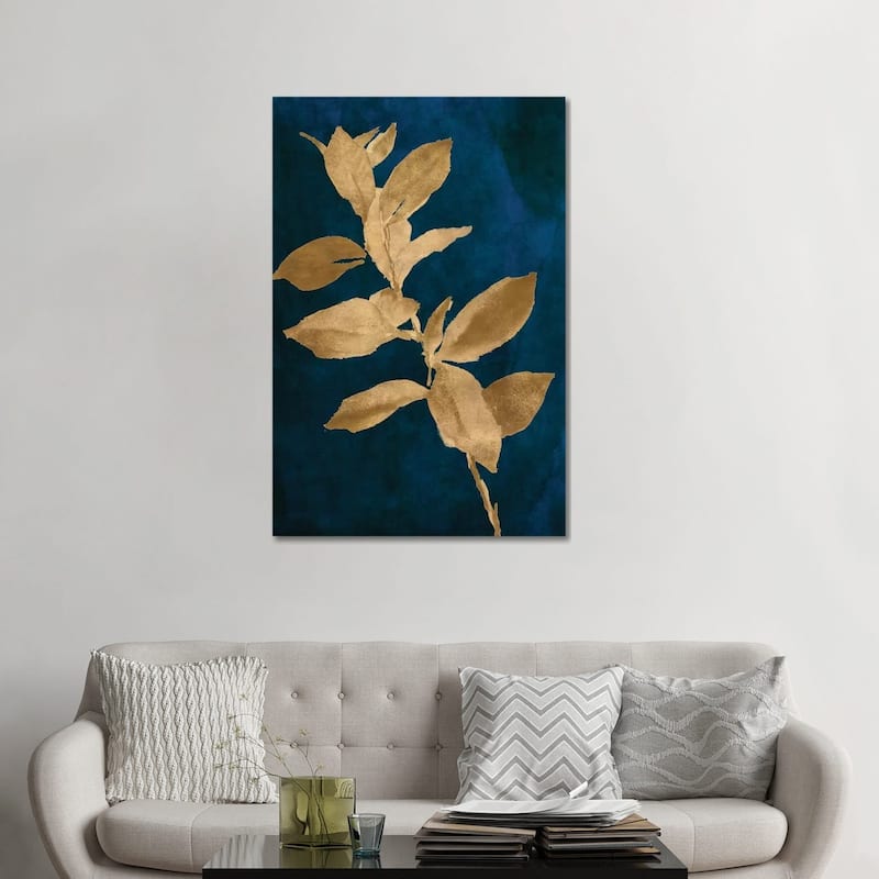 iCanvas "Gold Leaves on Navy IV" by Lanie Loreth Canvas Print - 48x32x1.5
