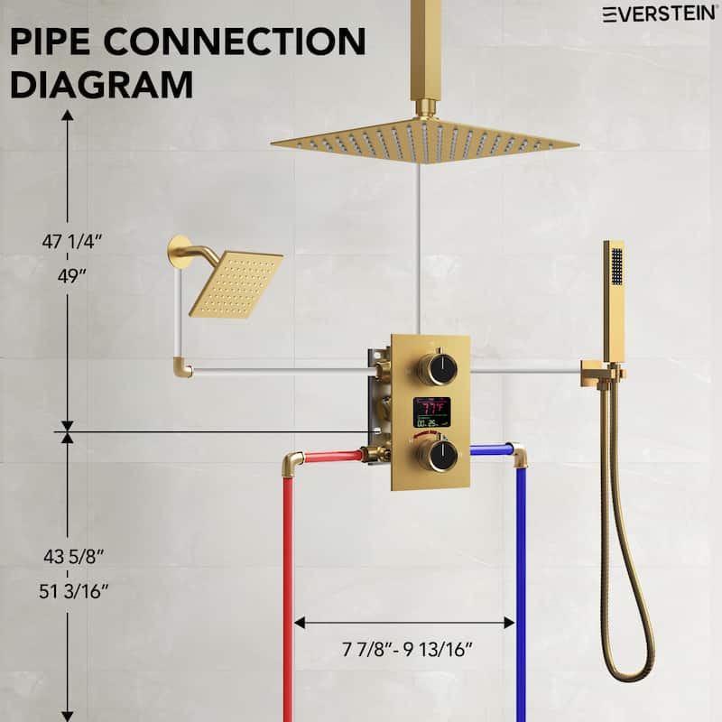 LCD Temperature Display Shower System, Dual Shower Heads Pressure Balance Shower Faucet Set