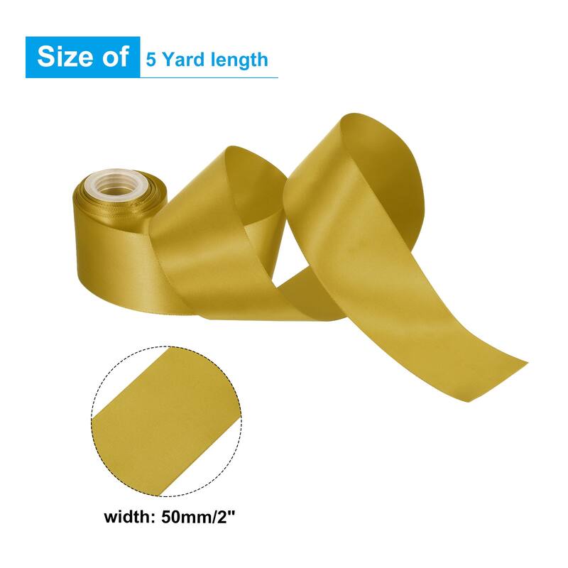 2" 5 Yard Double Faced Solid Satin Ribbon Polyester Fabric - Gold Yellow
