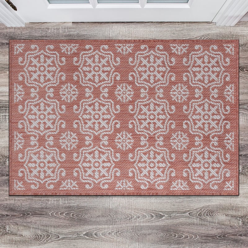 World Rug Gallery Transitional Geometric Textured Flat Weave Indoor/Outdoor Area Rug - 2'x3' - Terra