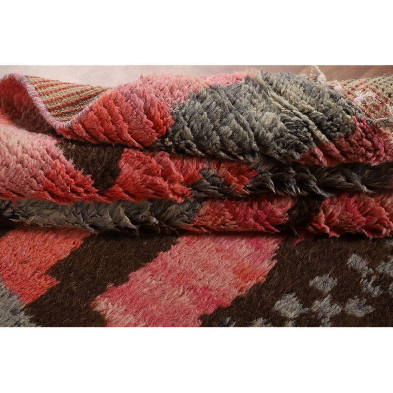 Plush Moroccan Oriental Area Rug Handmade Grey Wool Carpet - 7'10" x 10'4"