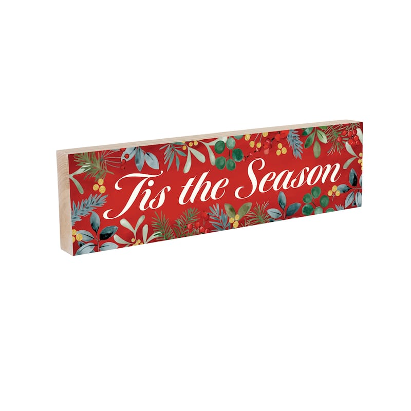 Festive Foliage Mantel Sign - "Tis The Season" - 18" x 5" - Multicolor