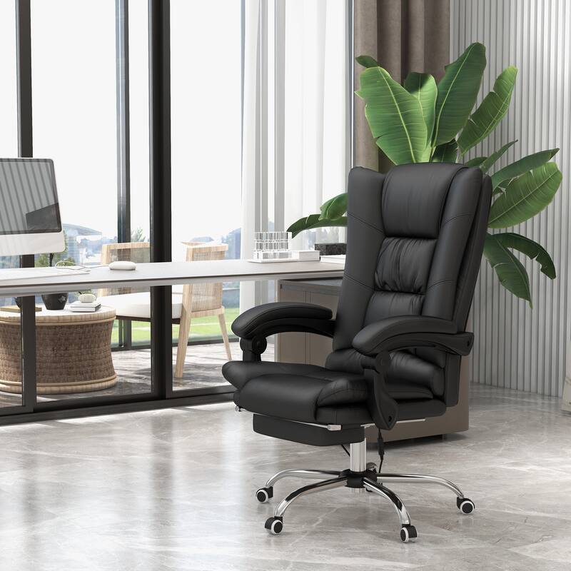 Ergonomic Executive Office Chair Massage Recliner Chair Computer Desk Chair with Lumbar Heating and Extendable Footrest - Black