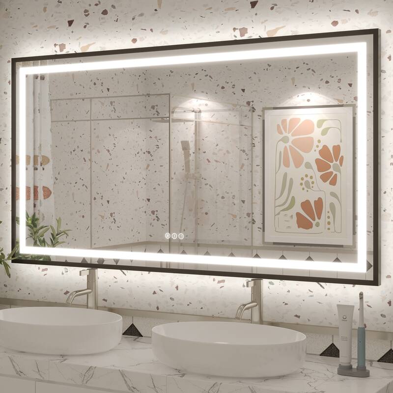 KIOTEE 24V Ultra-Bright LED Bathroom Mirror, Anti-Fog, Tempered Glass - 55x30