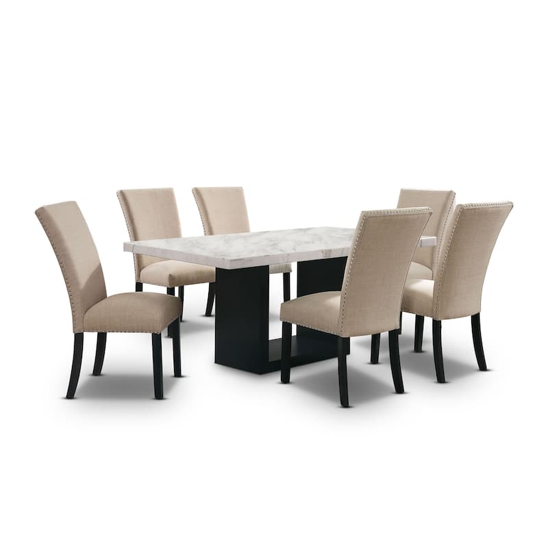 Cots Transitional Light Grey 7-Piece Marble Top Dining Set by Furniture of America