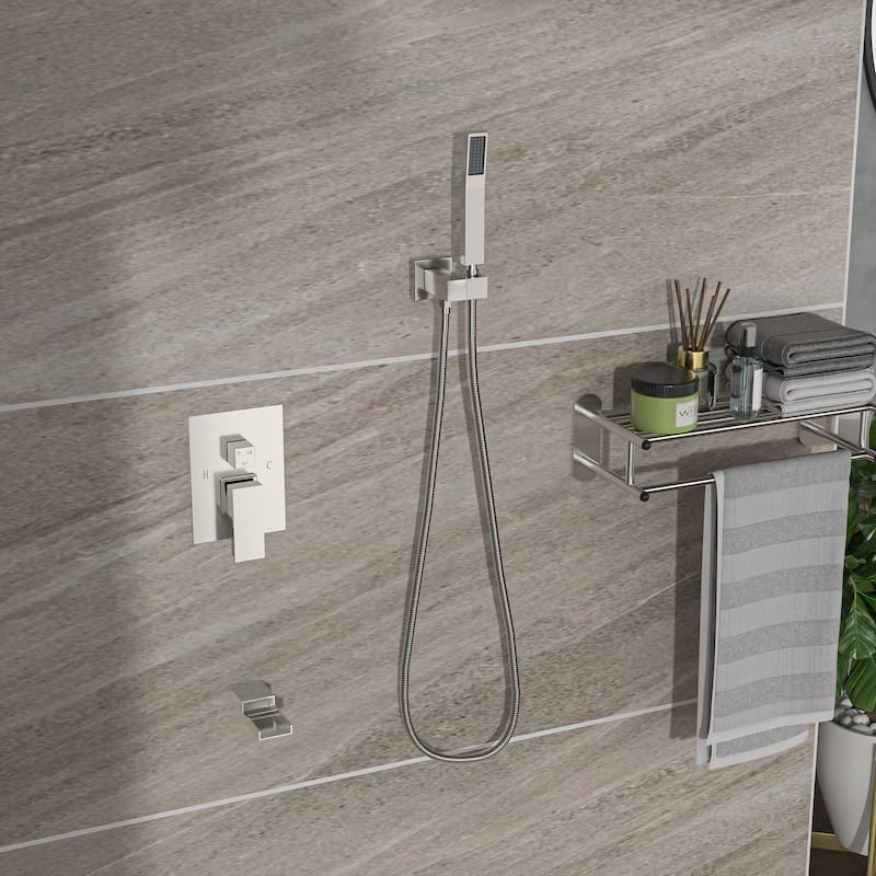 Ceiling Mount Shower with Waterfall Tub Spout and Hand Shower