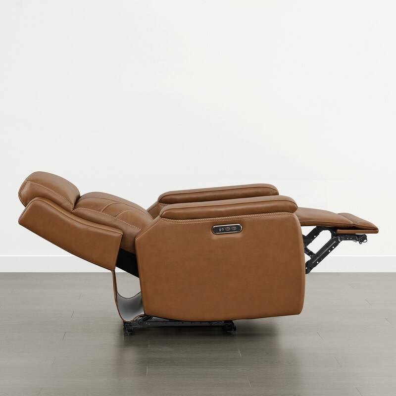 Spruce & Spring Dual Motors Genuine Leather Power Lay Flat Recliner with Power Headrest