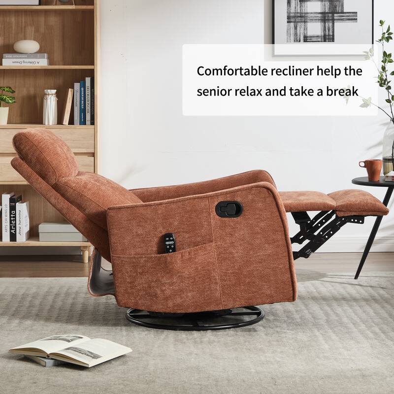 Heat Massage Manual Recliner Chair with Rocker and Swivel in Fabric for Living Room