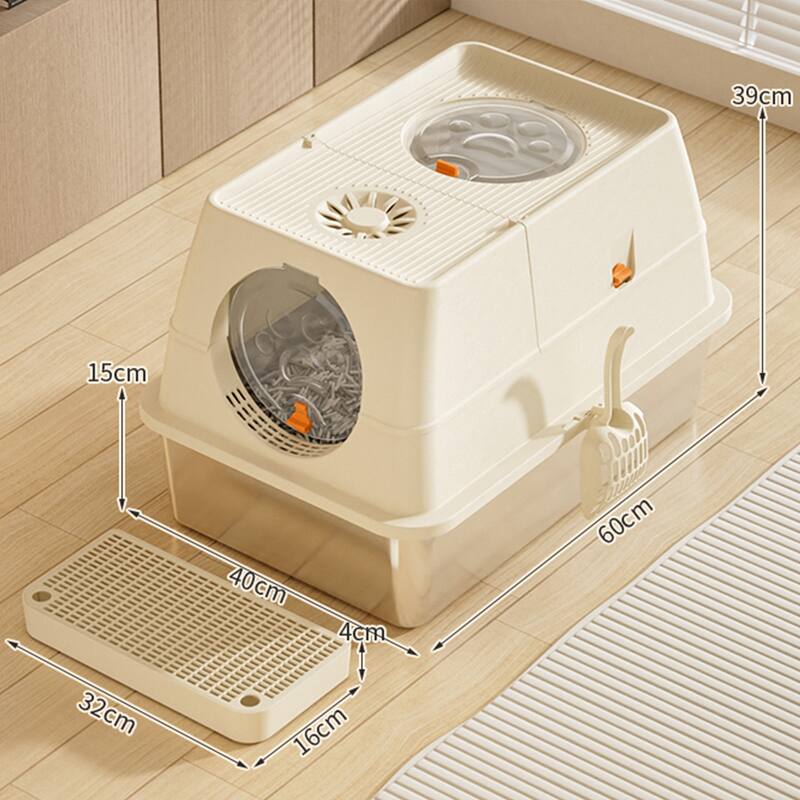 Large Stainless Steel Enclosed Cat Litter Box with Lid, Metal Kitty Litter Box with Flip Cover, Removable Top and Litter Scooper