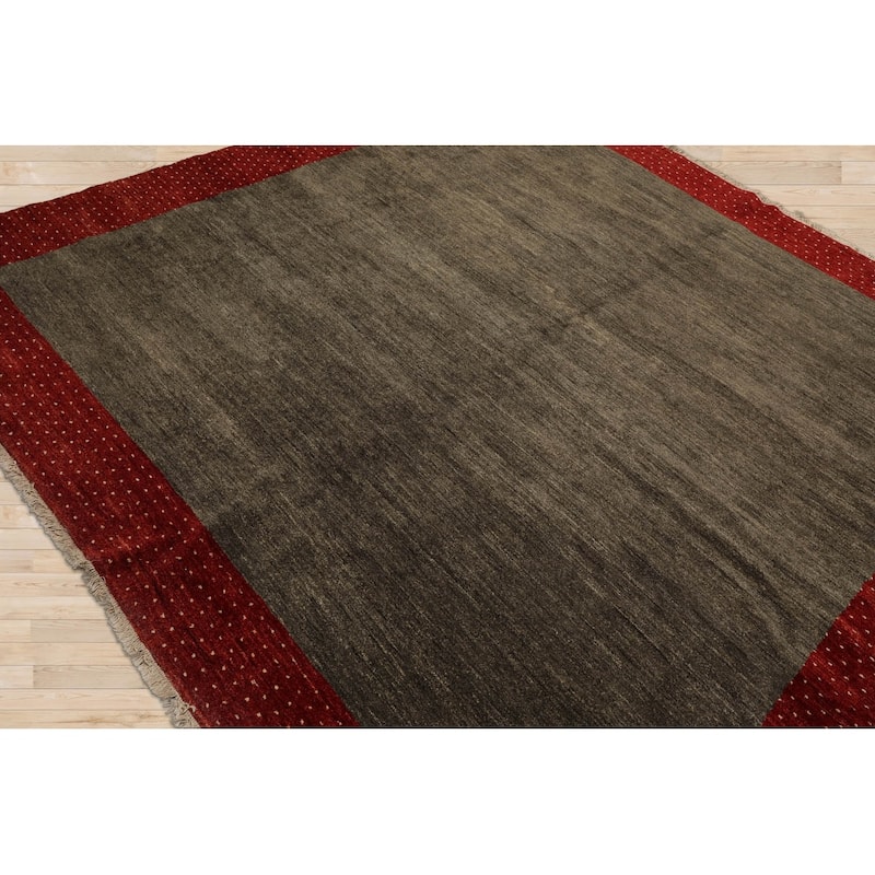 Hand Knotted Gabbeh Mossy Gray Wool Traditional Oriental Area Rug - 8' 4'' x 8' 4''