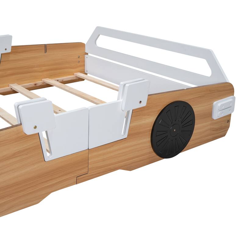 Natural Racing Car Platform Bed with Adjustable Gear Positions - Bed ...