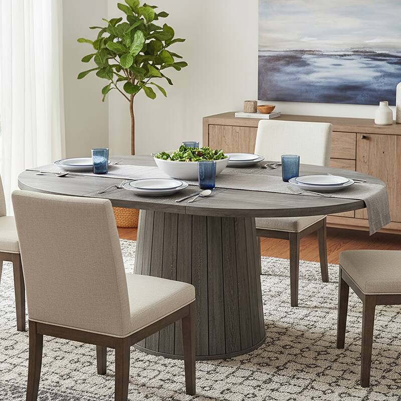 55-Inch Oval Farmhouse Dining Table for 6, Pedestal Base Kitchen Table