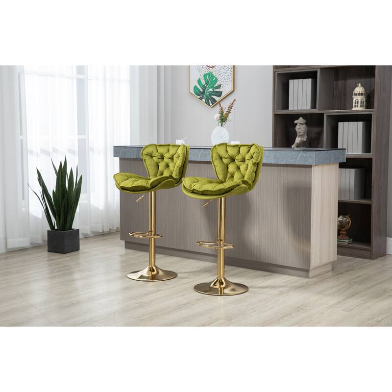 Wingback Tufted Bar Stools Counter Height Adjustable Bar Chairs Set of ...