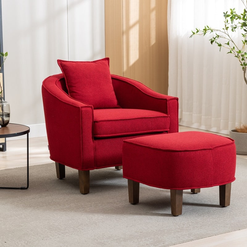 SEYNAR Mid Century Modern Barrel Chair Upholstered Club Accent Chair with Ottoman