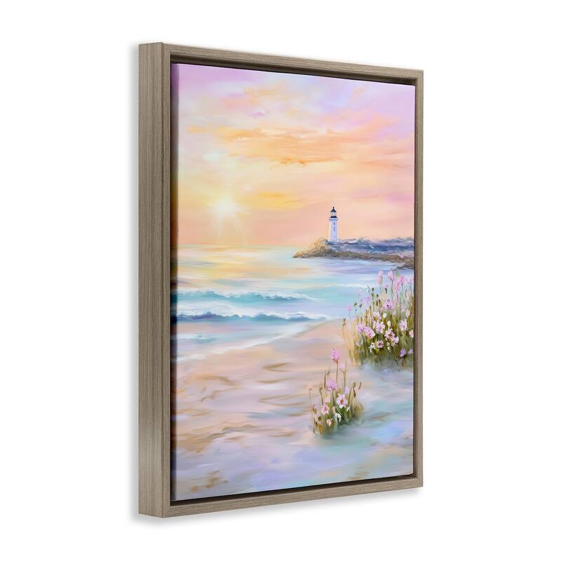 Stupell Warm Sunrise with Distant Lighthouse Framed Floater Canvas Wall Art Design By Arlington Prints