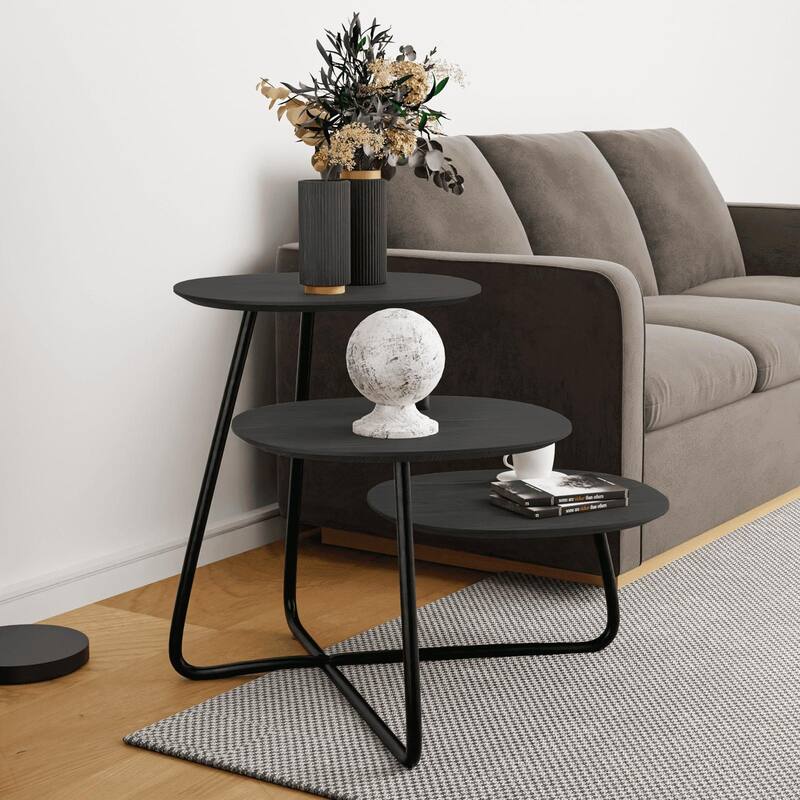 Hazelton Modern Multi Shelves Side Table MDF Wood Tabletop and Stanless Steel Frame Accent End Tables
