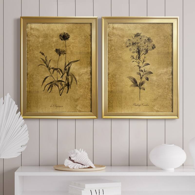 Gold Sketch Botanical I Premium Framed Print - Ready to Hang - Multi-Color
