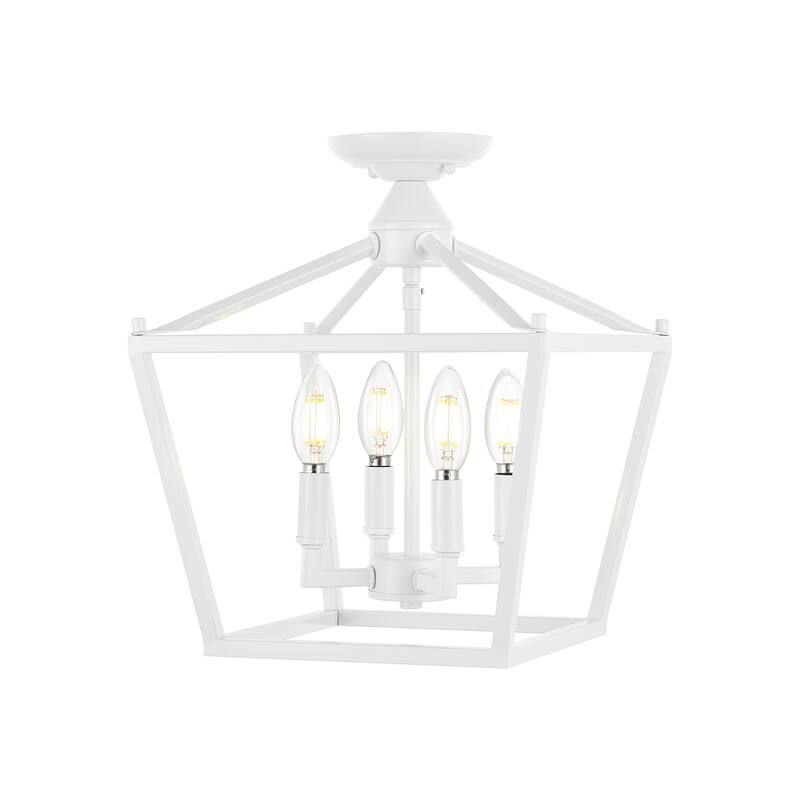 Milton Mini Lantern 4-Light Iron Modern Farmhouse LED Flush Mount, by JONATHAN Y - White