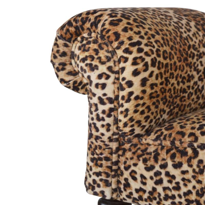 Artisan Furniture Solid Wood Leopard Print Velvet Bench, Velvet Material