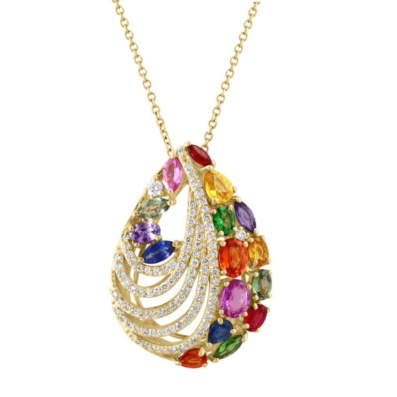 EFFY 14K Gold Diamond Multi Sapphire Pendant Necklace
