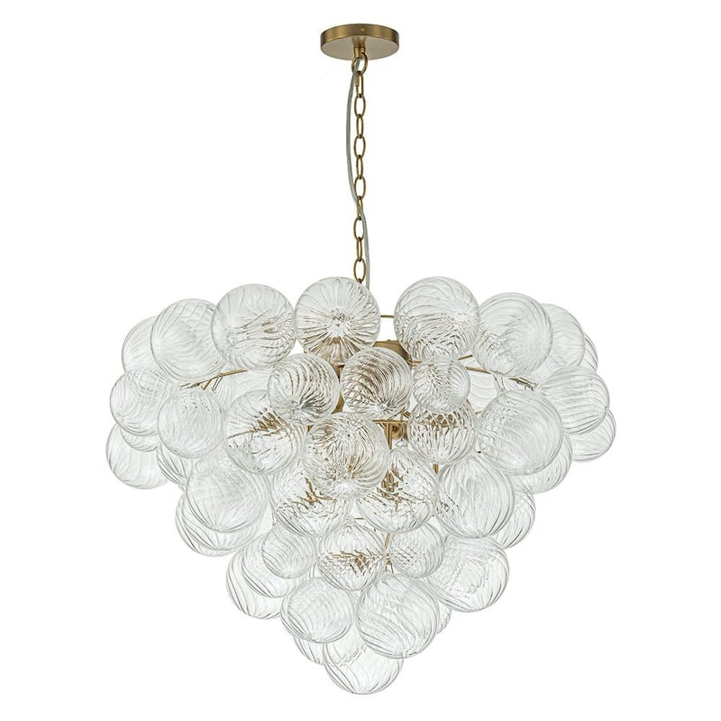 Modern Bubble Swirled Glass Globe Chandelier - Brushed Brass 27in