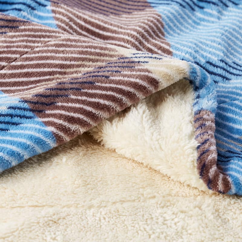 Poly Fleece Sherpa Throw - Oversized Plush Woven Polyester Bed or Sofa Blanket by Windsor Home