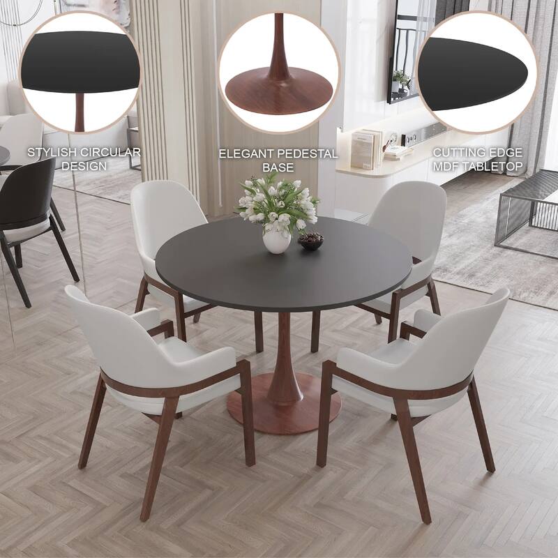Bristol 40" Round Dining Table with MDF Top and Walnut Steel Pedestal Base for Modern Kitchen and Dining Room