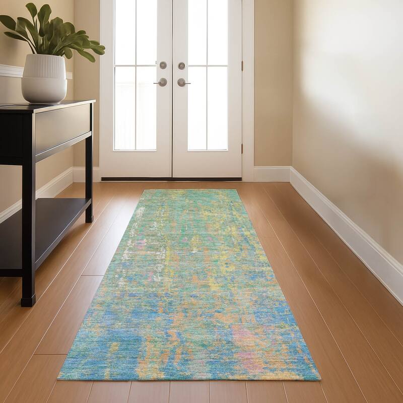 Premium Washable Super Soft Modern Abstract Mayfield Rug - Teal - 2'3" x 7'6"