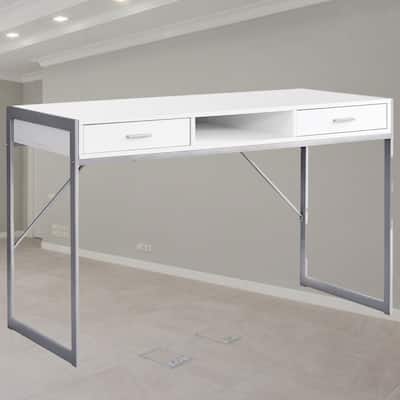 Stylish 48" Contemporary Desk with Metal Base, Storage Drawers, and Open Shelf for Home Office or Laptop Workspace
