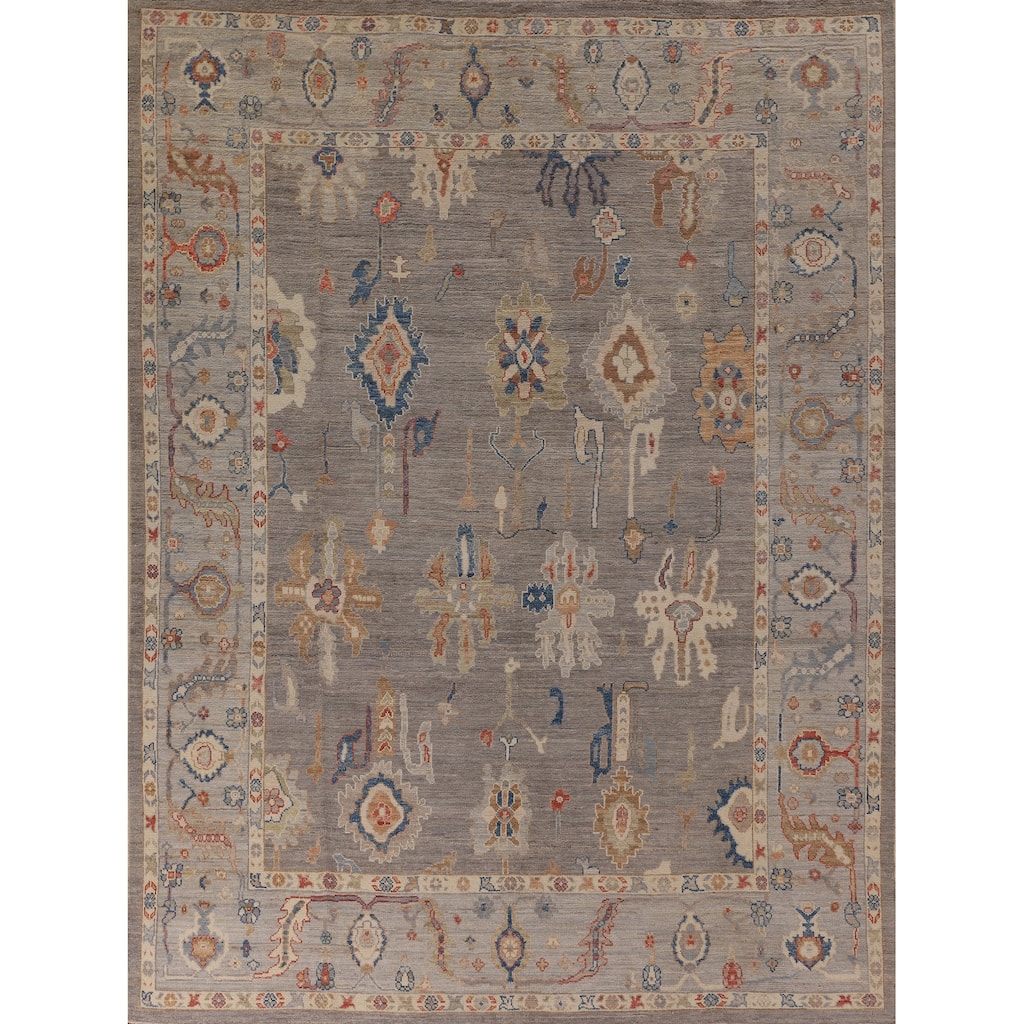 Grey Oushak Turkish Area Rug Hand-Knotted Vegetable Dye Wool Carpet - 8'4" x 9'11"