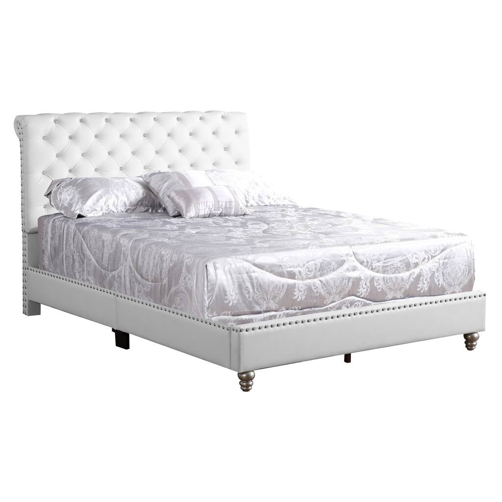 LYKE Home White Faux Leather Tufted Upholstered Queen Bed