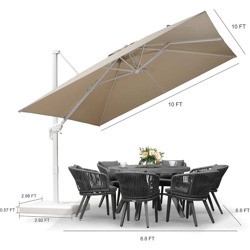 PURPLE LEAF White Square Cantilever Patio Umbrella With Base