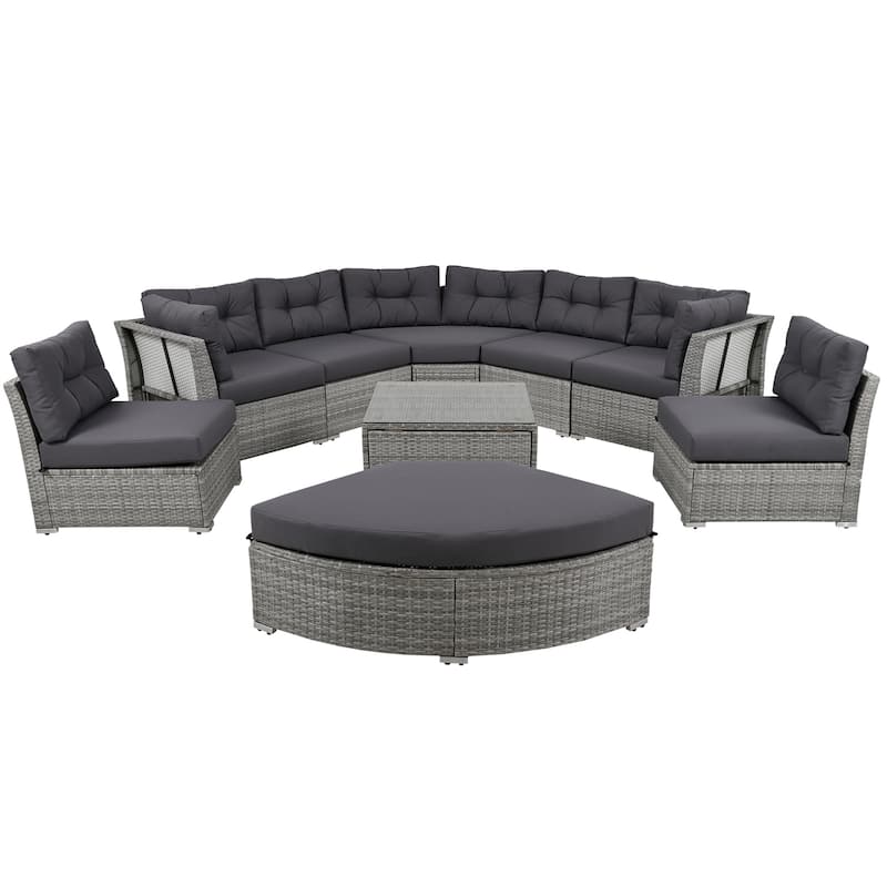 Outdoor Furniture Daybed Rattan Sectional Furniture Set Patio Seating Group With Cushions and Center Table.