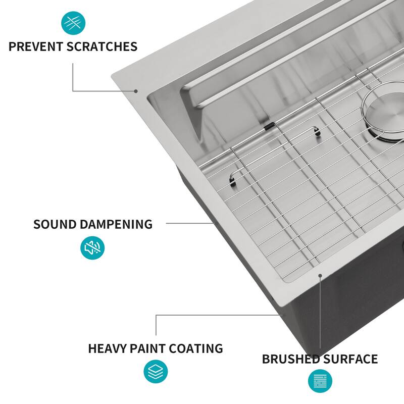 Drop-in Topmount Single Bowl 16 Gauge Stainless Steel Ledge Workstation Kitchen Sink - Brushed Nickel