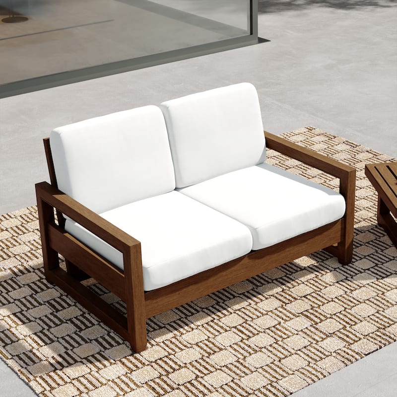 Patio Teak Wood Outdoor Loveseat with Cushion