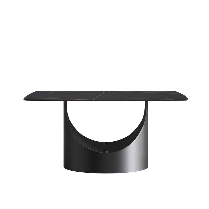 Modern Dining Table for 4-6, Sintered Stone Dining Table Top with Carbon Steel Pedestal Table