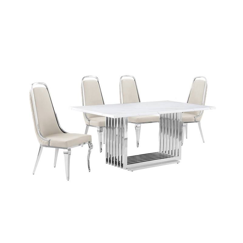 Best Quality Furniture D310/1-SC310-7 Dining Set with 68" White Marble Top