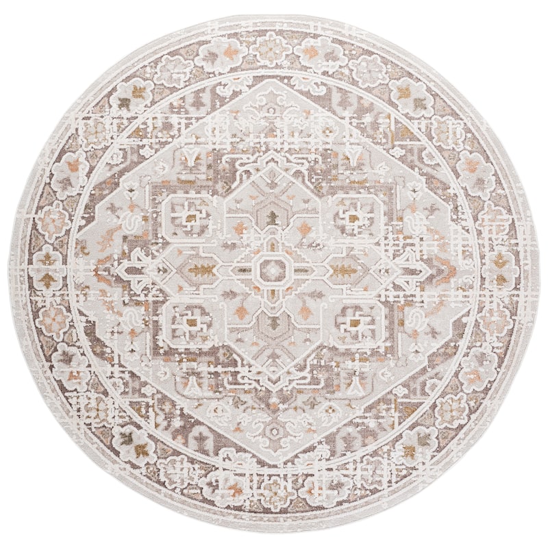SAFAVIEH Leonette Alexine Medallion Rug - 6'7" Round - Ivory/Brown Taupe