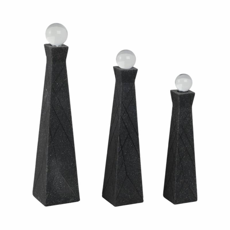 Resin Glass Obelisk Decorative Objects (Set of 3) - 14/12/10" Black - 3" x 3" x 14"