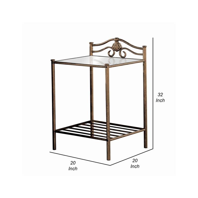 Antique Gold Finish 20 in. W Nightstand with Sturdy Glass Top