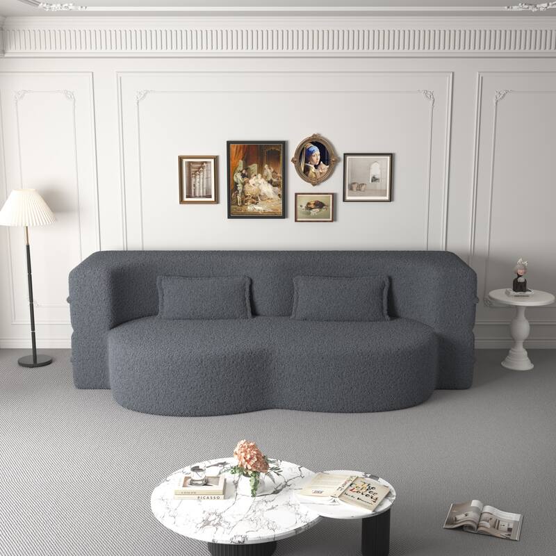 Modern Floor Sofa with 2 Pillows Foam-Filled Sleeper Sofa Bed