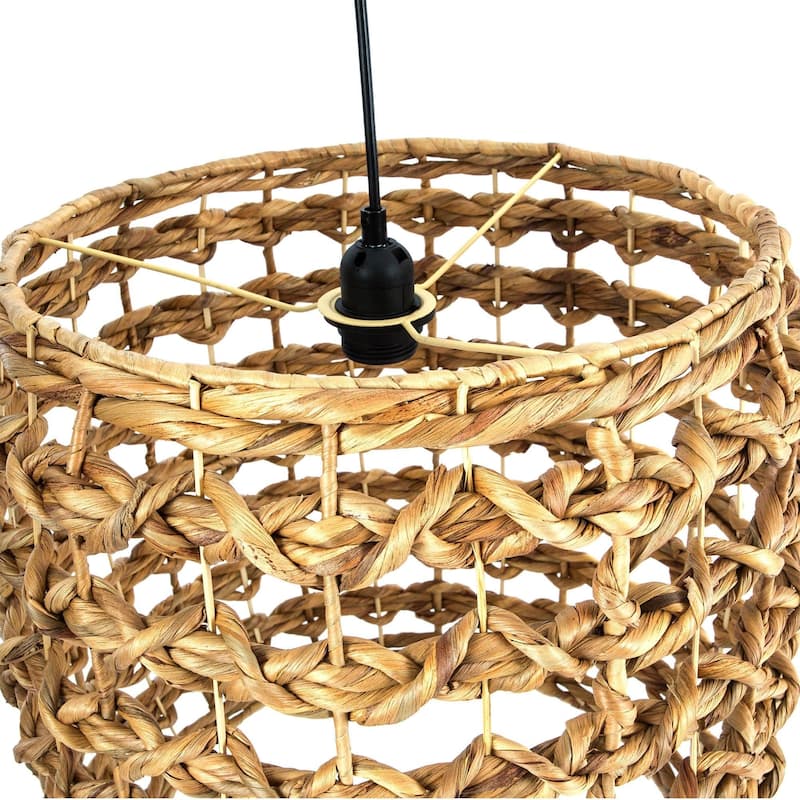 Glow Round Chandelier with Braided Shade, Brown