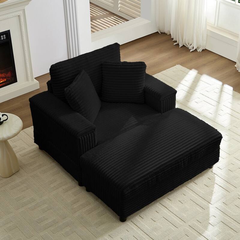 Mixoy 42‘’Corduroy Chaise Lounge Chair with Storage Ottoman&Armrests,Upholstered Sleeper Reclining Chair - W43inch*D52inch*H33inch - Black