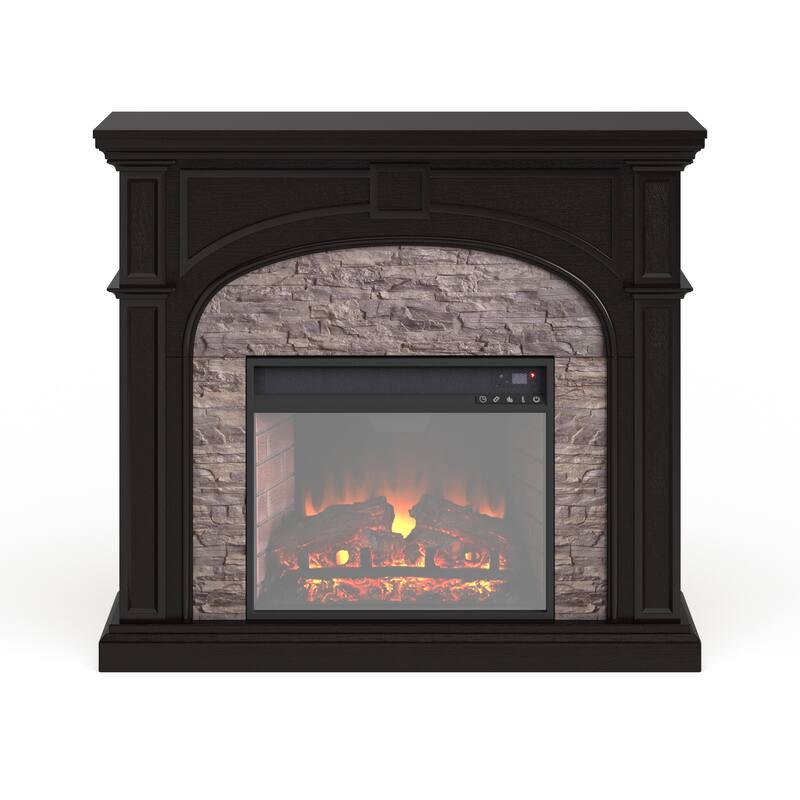 SEI Furniture Highfalls Black Stacked Faux Stone Electric Fireplace
