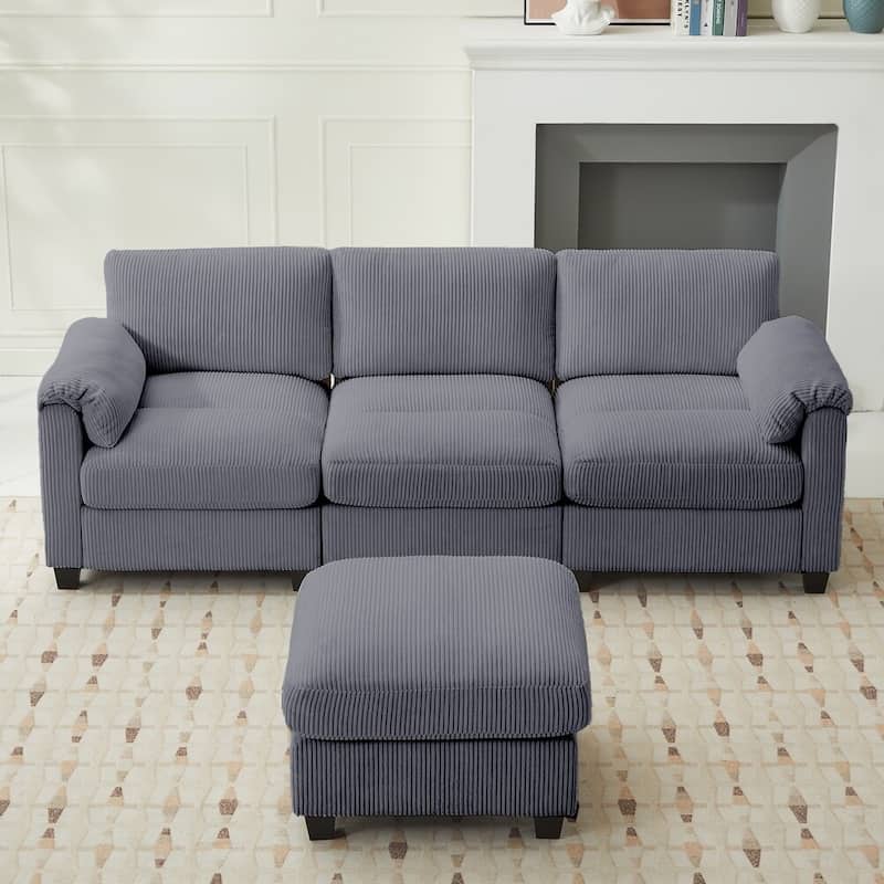 Modern Couduroy Overized Modular Sectional Sofa Couch with Ottoman for Living Room