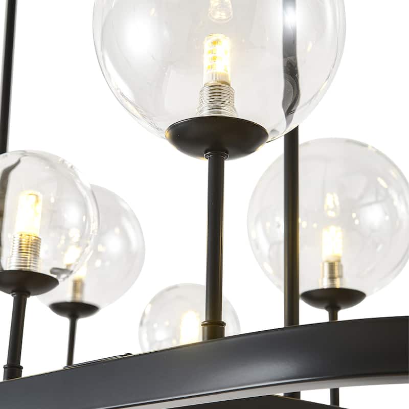 10-Light Kitchen Island Chandelier with Clear Glass Globes - Matte Black