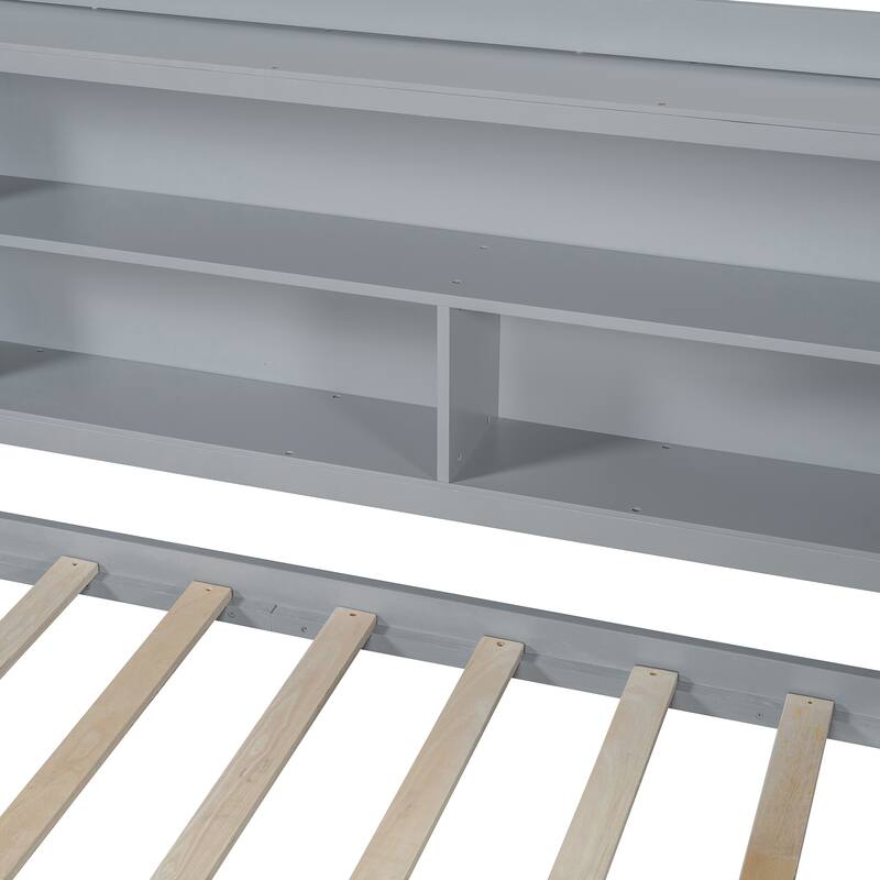 Full Size Wooden Daybed with Drawers, USB Ports, and Integrated Desk, Gray